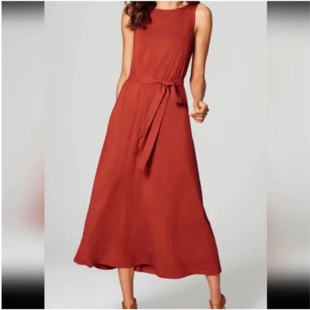 J. Jill Classic Sleeveless Pottery Rust Orange Belted Midi Flowy Relaxed Dress